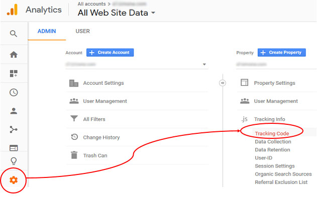 Navigate to Tracking Code in Google Analytics