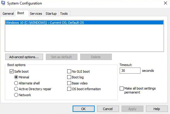 System configuration, safe boot option