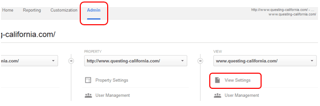 Google Analytics -> Admin -> View Settings